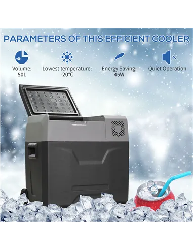 HOMCOM Car Refrigerator, Portable 12/24V 50 Litre Compressor Fridge Freezer, Electric Cooler Box for Camping, Travel, Picnic, Do