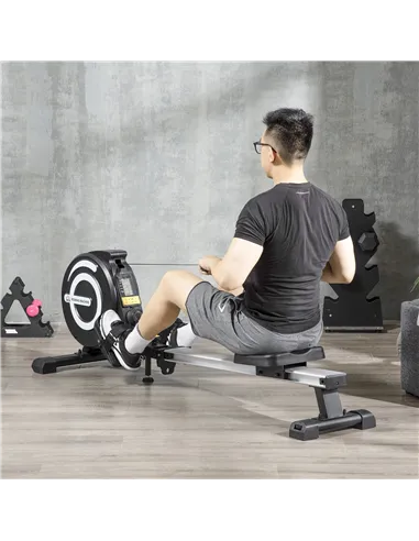 HOMCOM Folding Rowing Machine, Magnetic Rower Machine with 8 Levels Quiet Resistance, LCD Monitor, Wheels, Aluminium Slide Rail 