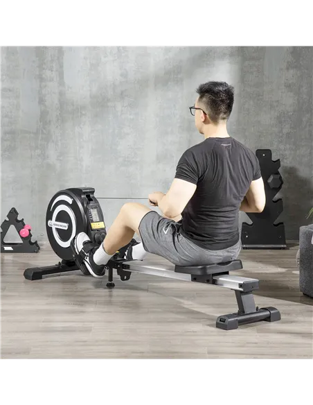 HOMCOM Folding Rowing Machine, Magnetic Rower Machine with 8 Levels Quiet Resistance, LCD Monitor, Wheels, Aluminium Slide Rail 