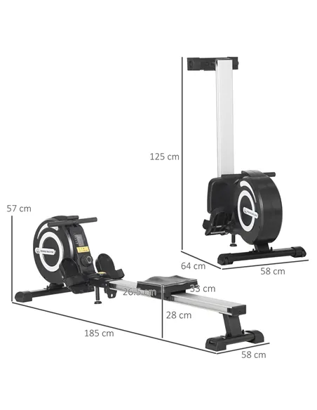 HOMCOM Folding Rowing Machine, Magnetic Rower Machine with 8 Levels Quiet Resistance, LCD Monitor, Wheels, Aluminium Slide Rail 