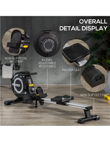 HOMCOM Folding Rowing Machine, Magnetic Rower Machine with 8 Levels Quiet Resistance, LCD Monitor, Wheels, Aluminium Slide Rail 