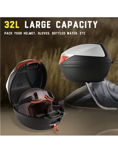 HOMCOM 32L Motorcycle Tail box Helmet Top Case Motorbike Luggage Storage Trunk Carrier Mount Rack