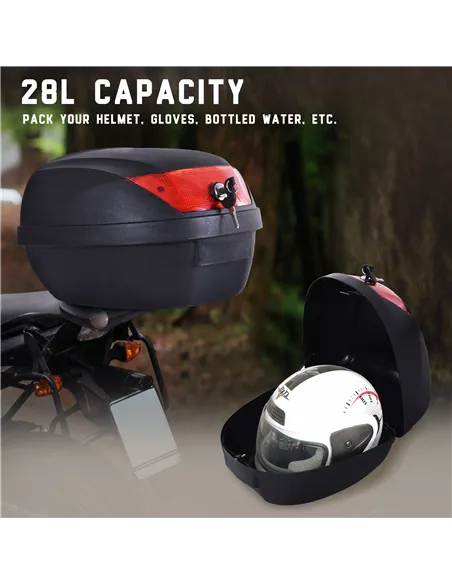 HOMCOM 28L Motorcycle Tail box Helmet Top Case Motorbike Luggage Storage Trunk Carrier Mount Rack w/ 2 Keys