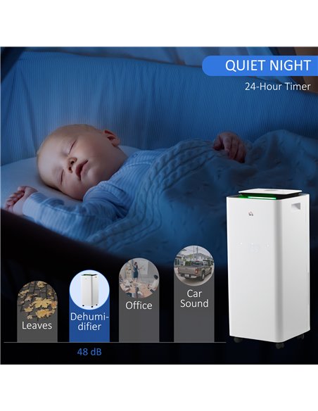 HOMCOM 3500mL Portable Dehumidifier with Air Purifier, 24H Timer, 5 Modes, 16L/Day, for Home Laundry, White