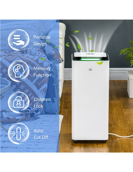 HOMCOM 3500mL Portable Dehumidifier with Air Purifier, 24H Timer, 5 Modes, 16L/Day, for Home Laundry, White