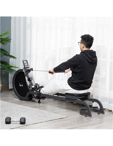 HOMCOM Folding Rowing Machine with 16-Level Adjustable Magnetic Resistance, Aluminium Side Rail, Digital Monitor, Cardio Workout