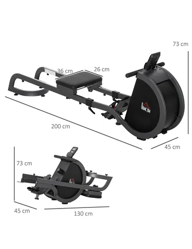 HOMCOM Folding Rowing Machine with 16-Level Adjustable Magnetic Resistance, Aluminium Side Rail, Digital Monitor, Cardio Workout