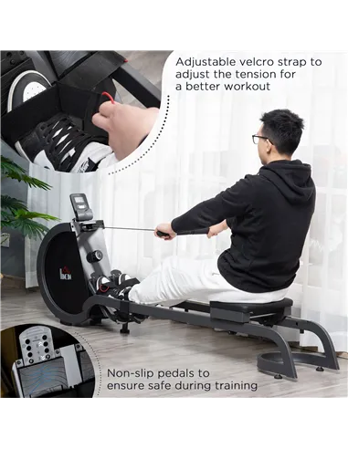 HOMCOM Folding Rowing Machine with 16-Level Adjustable Magnetic Resistance, Aluminium Side Rail, Digital Monitor, Cardio Workout