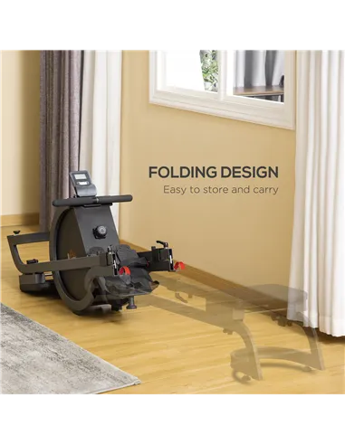HOMCOM Folding Rowing Machine with 16-Level Adjustable Magnetic Resistance, Aluminium Side Rail, Digital Monitor, Cardio Workout