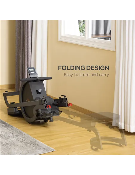 HOMCOM Folding Rowing Machine with 16-Level Adjustable Magnetic Resistance, Aluminium Side Rail, Digital Monitor, Cardio Workout