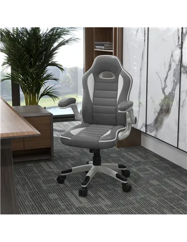 Vinsetto Computer Gaming Chair, Office Desk Swivel Chair, PU Leather Racing Chair with 90° Flip-up Armrest, Adjustable Height an