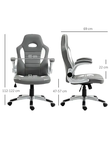 Vinsetto Computer Gaming Chair, Office Desk Swivel Chair, PU Leather Racing Chair with 90° Flip-up Armrest, Adjustable Height an