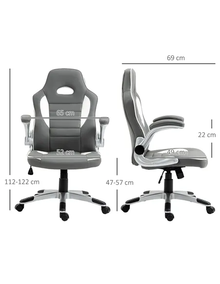 Vinsetto Computer Gaming Chair, Office Desk Swivel Chair, PU Leather Racing Chair with 90° Flip-up Armrest, Adjustable Height an