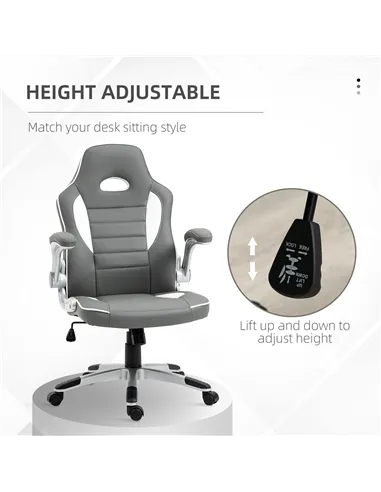 Vinsetto Computer Gaming Chair, Office Desk Swivel Chair, PU Leather Racing Chair with 90° Flip-up Armrest, Adjustable Height an