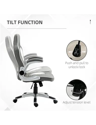 Vinsetto Computer Gaming Chair, Office Desk Swivel Chair, PU Leather Racing Chair with 90° Flip-up Armrest, Adjustable Height an