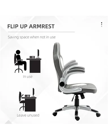 Vinsetto Computer Gaming Chair, Office Desk Swivel Chair, PU Leather Racing Chair with 90° Flip-up Armrest, Adjustable Height an