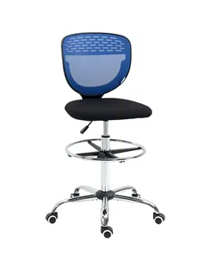 Vinsetto Drafting Chair, Swivel Office Draughtsman Chair, Mesh Standing Desk Chair with Adjustable Foot Ring, Armless, Dark Blue