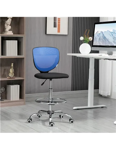Vinsetto Drafting Chair, Swivel Office Draughtsman Chair, Mesh Standing Desk Chair with Adjustable Foot Ring, Armless, Dark Blue