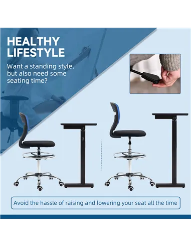 Vinsetto Drafting Chair, Swivel Office Draughtsman Chair, Mesh Standing Desk Chair with Adjustable Foot Ring, Armless, Dark Blue