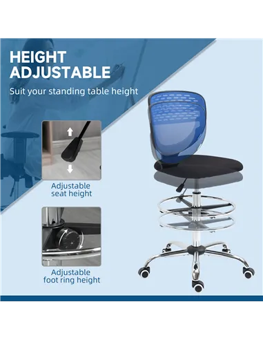 Vinsetto Drafting Chair, Swivel Office Draughtsman Chair, Mesh Standing Desk Chair with Adjustable Foot Ring, Armless, Dark Blue