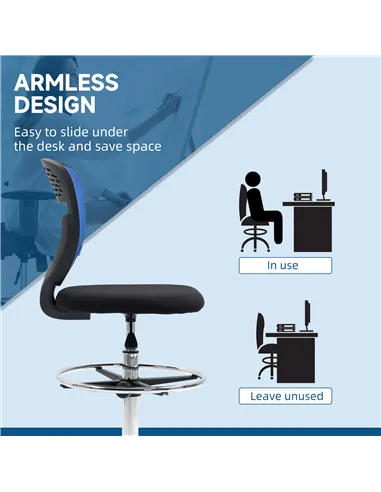 Vinsetto Drafting Chair, Swivel Office Draughtsman Chair, Mesh Standing Desk Chair with Adjustable Foot Ring, Armless, Dark Blue