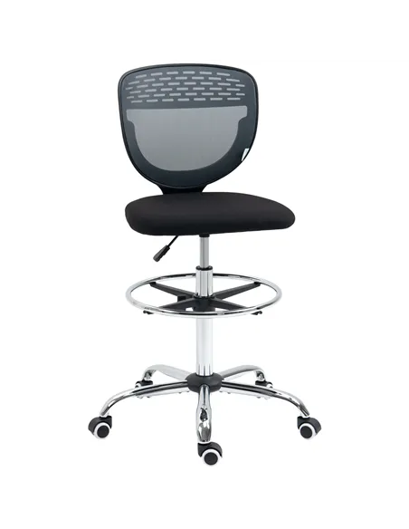 Vinsetto Drafting Chair, Swivel Office Draughtsman Chair, Mesh Standing Desk Chair with Adjustable Foot Ring, Armless, Grey