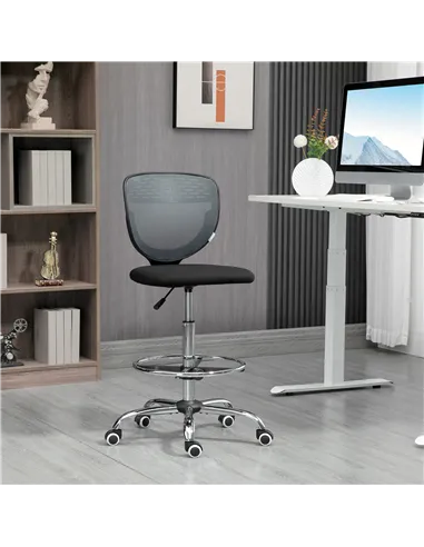 Vinsetto Drafting Chair, Swivel Office Draughtsman Chair, Mesh Standing Desk Chair with Adjustable Foot Ring, Armless, Grey