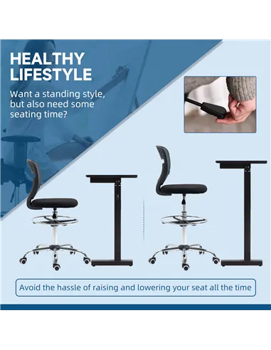 Vinsetto Drafting Chair, Swivel Office Draughtsman Chair, Mesh Standing Desk Chair with Adjustable Foot Ring, Armless, Grey