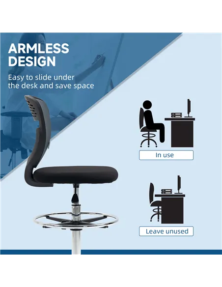 Vinsetto Drafting Chair, Swivel Office Draughtsman Chair, Mesh Standing Desk Chair with Adjustable Foot Ring, Armless, Grey