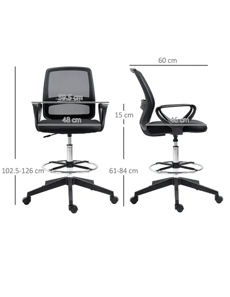 Vinsetto Ergonomic Mesh Back Drafting Chair, Tall Office Chair, Draughtsman Chair with Adjustable Height and Footrest 360° Swive