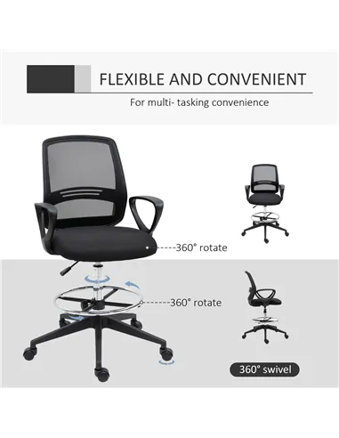 Vinsetto Ergonomic Mesh Back Drafting Chair, Tall Office Chair, Draughtsman Chair with Adjustable Height and Footrest 360° Swive