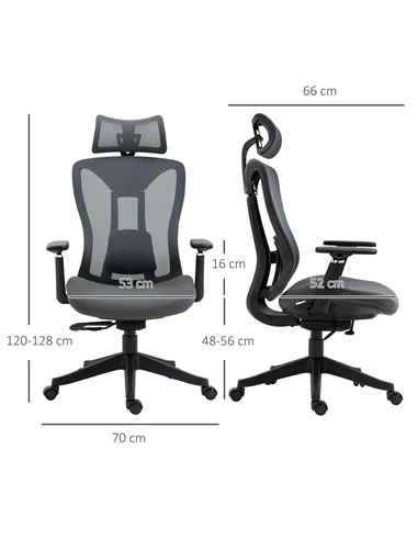 Vinsetto Mesh Office Chair, Ergonomic Desk Chair, Computer Chair with Adjustable Headrest and Lumbar Support, 135° Reclining Bac