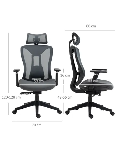 Vinsetto Mesh Office Chair, Ergonomic Desk Chair, Computer Chair with Adjustable Headrest and Lumbar Support, 135° Reclining Bac