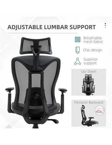 Vinsetto Mesh Office Chair, Ergonomic Desk Chair, Computer Chair with Adjustable Headrest and Lumbar Support, 135° Reclining Bac