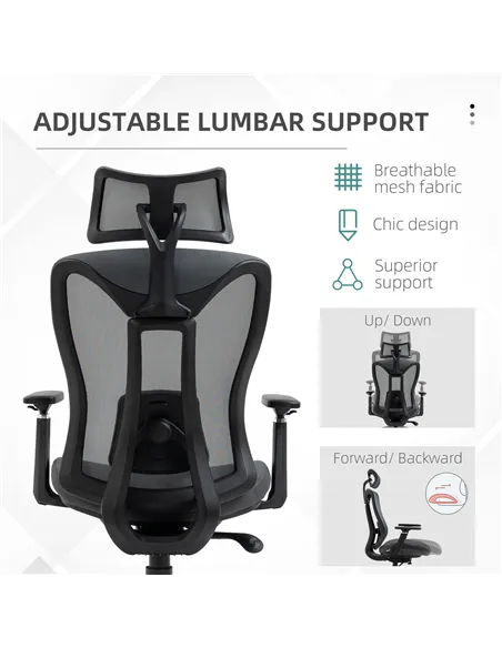 Vinsetto Mesh Office Chair, Ergonomic Desk Chair, Computer Chair with Adjustable Headrest and Lumbar Support, 135° Reclining Bac