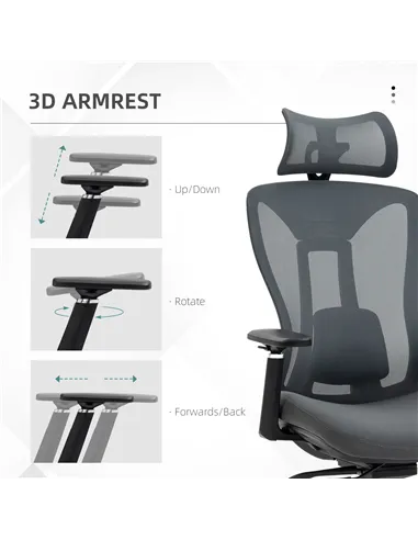 Vinsetto Mesh Office Chair, Ergonomic Desk Chair, Computer Chair with Adjustable Headrest and Lumbar Support, 135° Reclining Bac