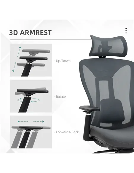 Vinsetto Mesh Office Chair, Ergonomic Desk Chair, Computer Chair with Adjustable Headrest and Lumbar Support, 135° Reclining Bac