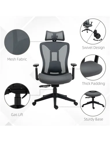 Vinsetto Mesh Office Chair, Ergonomic Desk Chair, Computer Chair with Adjustable Headrest and Lumbar Support, 135° Reclining Bac