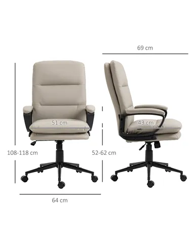 Vinsetto Office Chair, PU Leather Computer Desk Chair Office Chair with Adjustable Height and Swivel Rolling Wheels for Work Stu