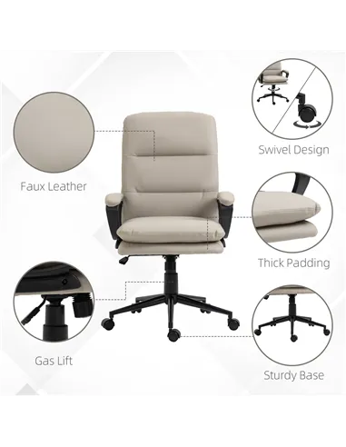 Vinsetto Office Chair, PU Leather Computer Desk Chair Office Chair with Adjustable Height and Swivel Rolling Wheels for Work Stu