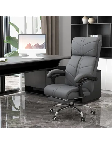 Vinsetto High Back Vibration Massage Office Chair, Heated Reclining PU Leather Computer Chair with Footrest, Grey