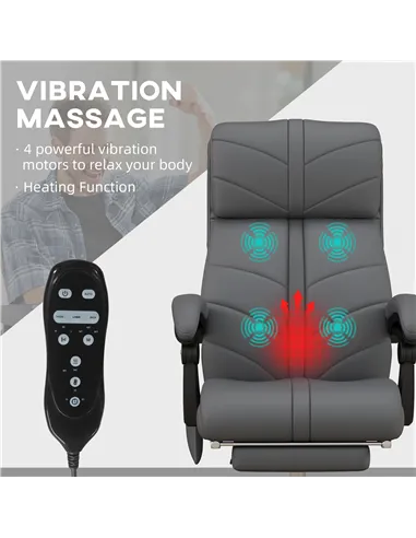 Vinsetto High Back Vibration Massage Office Chair, Heated Reclining PU Leather Computer Chair with Footrest, Grey