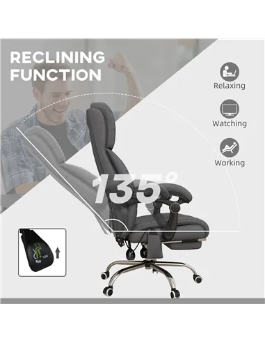 Vinsetto High Back Vibration Massage Office Chair, Heated Reclining PU Leather Computer Chair with Footrest, Grey