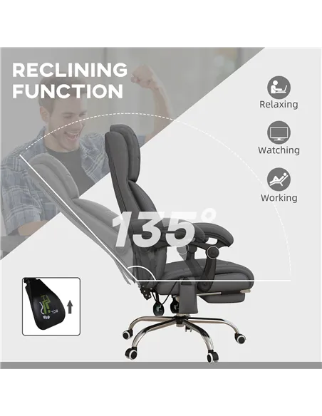 Vinsetto High Back Vibration Massage Office Chair, Heated Reclining PU Leather Computer Chair with Footrest, Grey