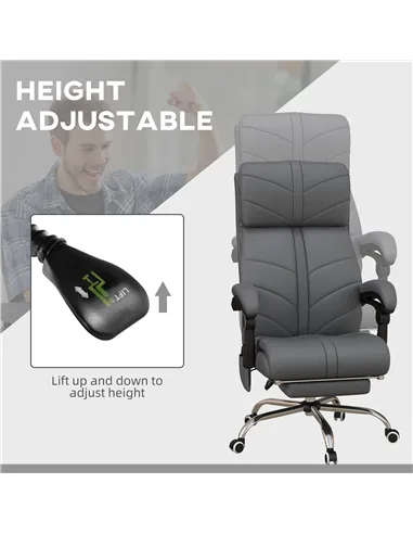 Vinsetto High Back Vibration Massage Office Chair, Heated Reclining PU Leather Computer Chair with Footrest, Grey