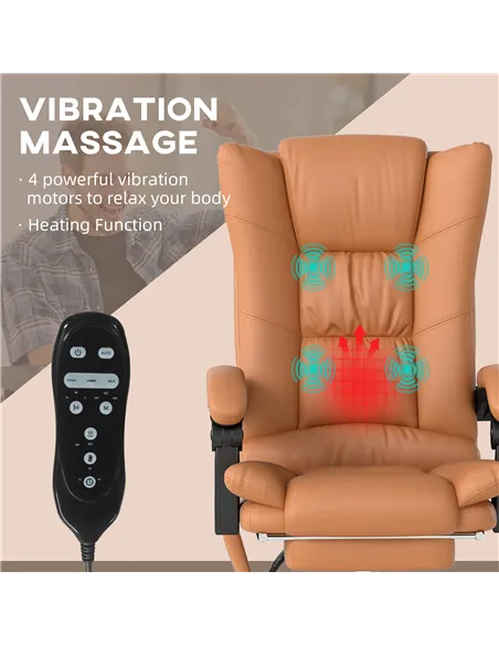 Vinsetto High Back Vibration Massage Office Chair, Heated Reclining PU Leather Computer Chair with 135° Reclining Back and Footr
