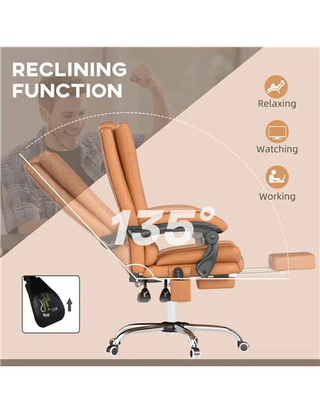 Vinsetto High Back Vibration Massage Office Chair, Heated Reclining PU Leather Computer Chair with 135° Reclining Back and Footr