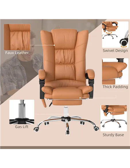 Vinsetto High Back Vibration Massage Office Chair, Heated Reclining PU Leather Computer Chair with 135° Reclining Back and Footr