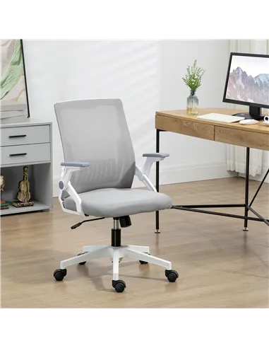 Vinsetto Mesh Office Chair, Desk Chair with Lumbar Support, Flip-up Armrest, Swivel Wheels, Adjustable Height, Grey