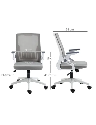 Vinsetto Mesh Office Chair, Desk Chair with Lumbar Support, Flip-up Armrest, Swivel Wheels, Adjustable Height, Grey